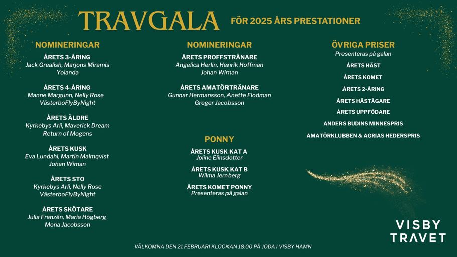 Nominerade och priser travgala 2025